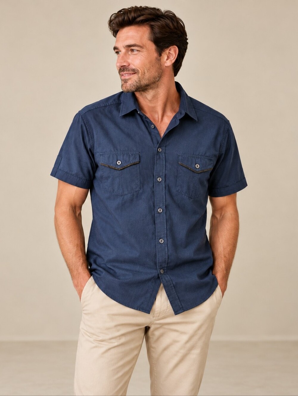 For Him London (60$) | Men’s Blue Short Sleeve Shirt, Size L